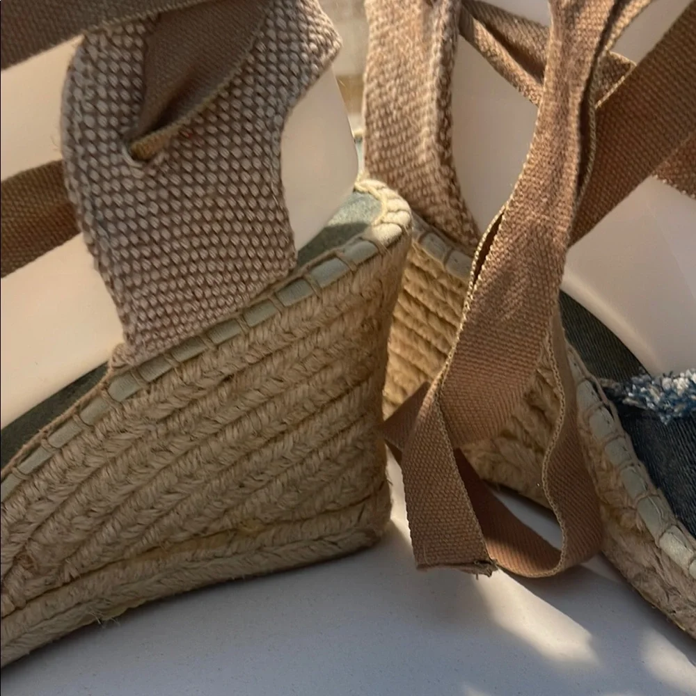 American Eagle Denim Blue and Tan Espadrille Slip-Ons - Picture 7 of 16